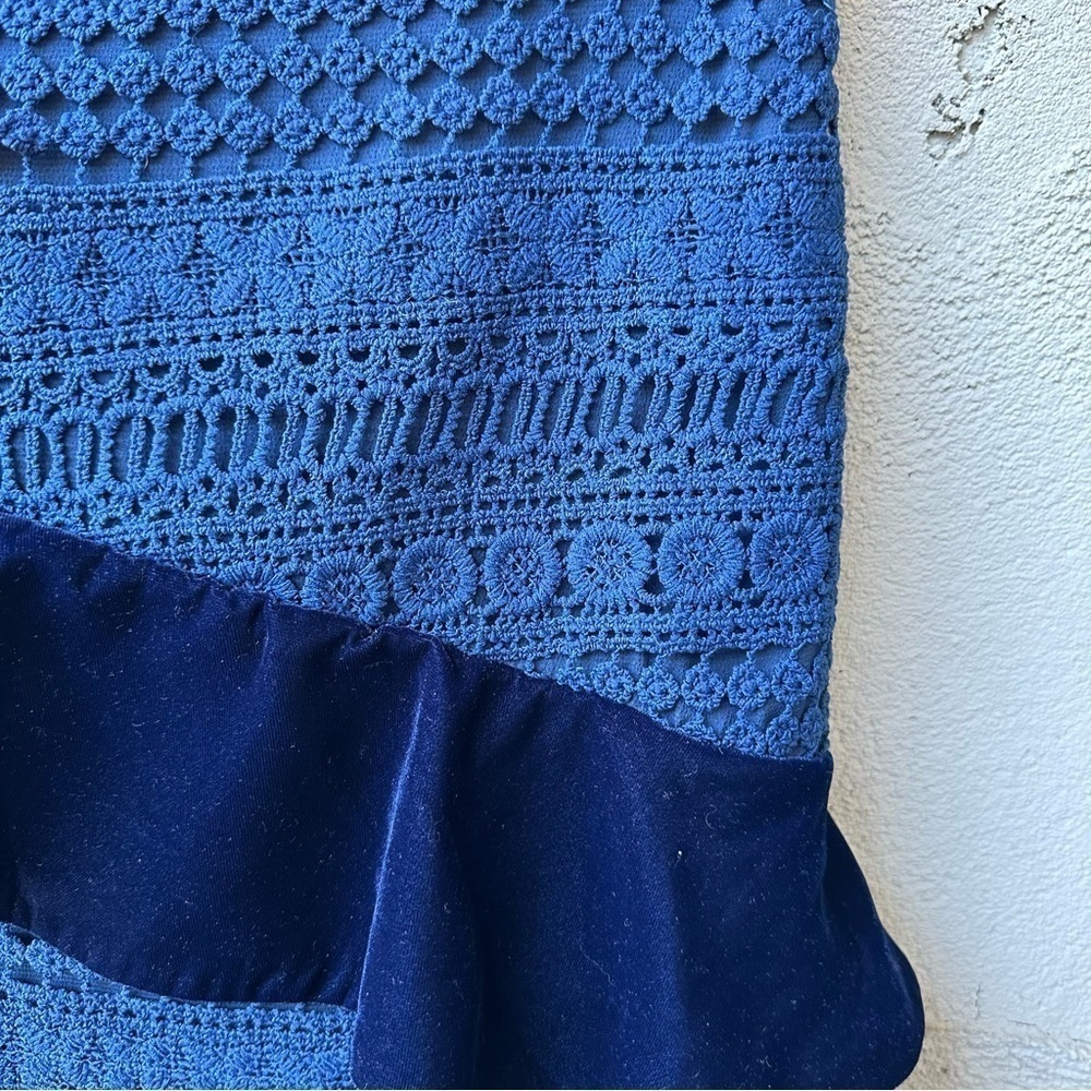 PatBO Velvet & Lace Fringed Mini Skirt in navy size 2 - Picture 7 of 11